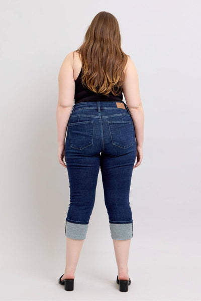 Judy Blue High Waist Double Button Capri Denim Jeans 72118-Jeans-Sunshine and Wine Boutique