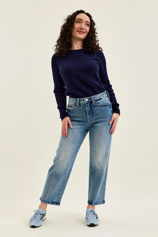 Judy Blue High Waist Tummy Control Peggy Ankle Straight Denim Jeans 881166 - Petite