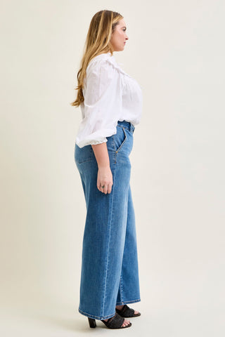 Judy Blue High Waist Column Trouser Wide Leg Denim Jeans 82696 - 3 Inseam Options