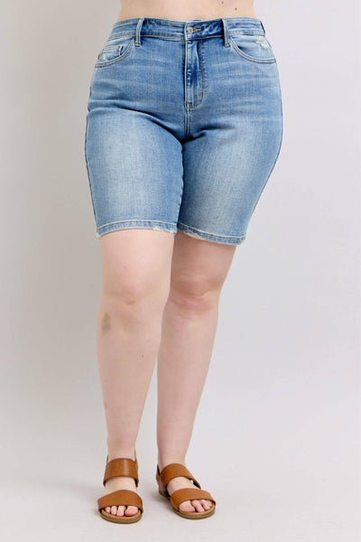 Judy Blue High Waist Vintage Wash Bermuda Denim Short 152101-Shorts-Sunshine and Wine Boutique