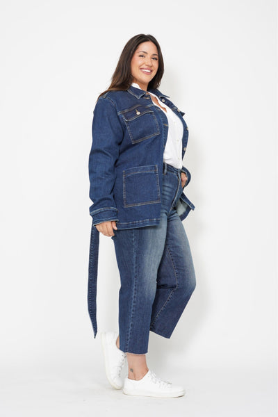 Judy Blue Mid Length Denim Utility Side Slit Jacket 7876-Jeans-Sunshine and Wine Boutique