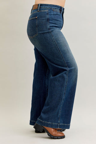 Judy Blue High Waist Front Welt Pockets Retro Wide Leg Denim Jeans 881023