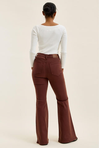 Judy Blue High Waist Cocoa Brown Lace Up Jaqueline Flare Denim Jeans 881179