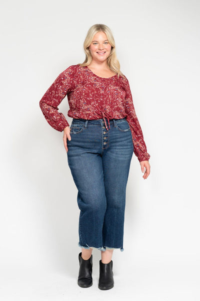 Judy Blue High Waist Button Fly Destroy Wide Leg Crop Denim Jeans 88887-Jeans-Sunshine and Wine Boutique