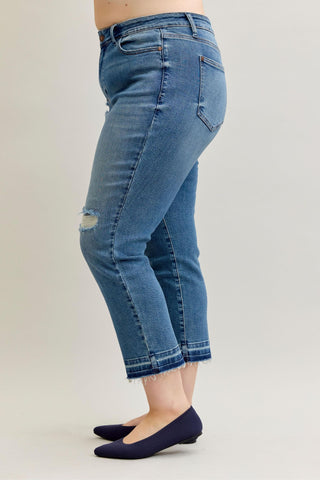 Judy Blue Mid Rise Patch & Repair Destroy Release Hem Boyfriend Denim Jeans 881045