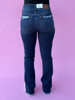 Judy Blue High Waist Double Button Frayed Hem Bootcut Denim Jeans 82568