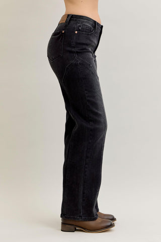 Judy Blue Mid Rise Western Seam Detail Black Straight Denim Jeans 881050