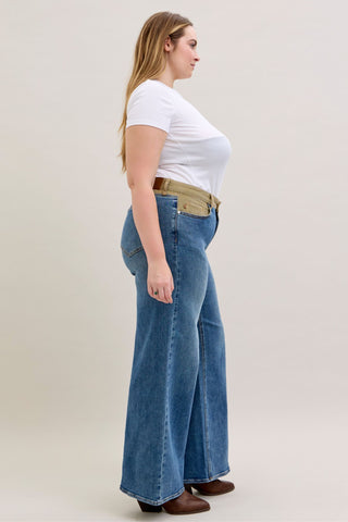 Judy Blue Mid Rise Corduroy Waist Column Straight Denim Jeans 881054