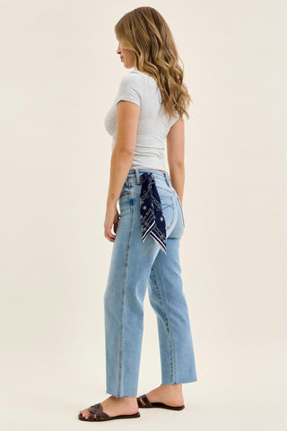 Judy Blue Mid Rise Bandana Loop Ankle Straight Denim Jeans 881120