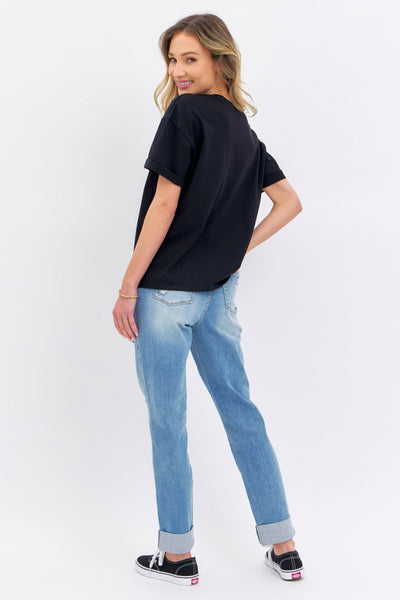 Judy Blue High Waist Patch Pocket & Destroy Boyfriend Denim 88825-Jeans-Sunshine and Wine Boutique