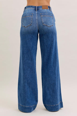 Judy Blue Mid Rise Trouser Retro Wide Leg Denim Jeans 82674