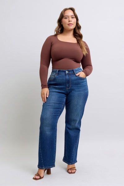 Judy Blue Mid Rise Side Seam Detail Straight Denim Jeans 82629-Jeans-Sunshine and Wine Boutique