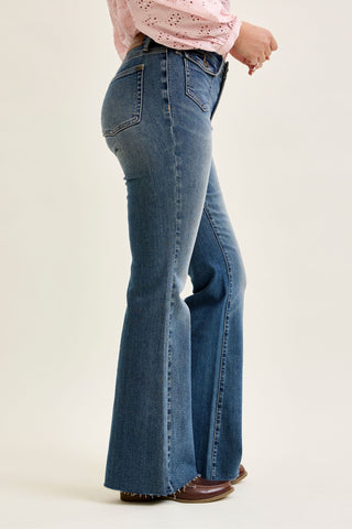 Judy Blue Mid Rise Front Flap Pocket Flare Denim Jeans 881113