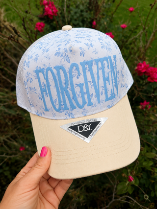 Southern Bliss Forgiven Floral Light Blue Trucker Hat