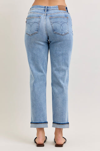 Judy Blue Mid Rise Destroyed Cuffed Boyfriend Denim Jeans 82688