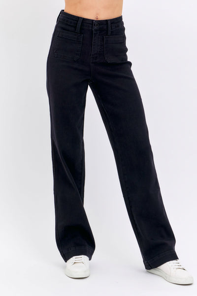 Judy Blue High Waist Black Pocket Straight Denim 88827-Jeans-Sunshine and Wine Boutique