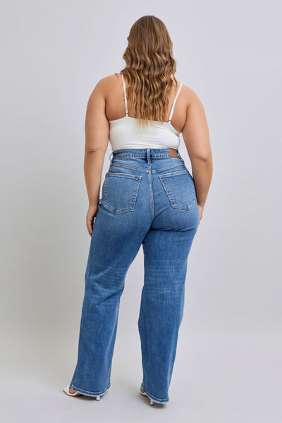 Judy Blue High Waist V-Front Vintage Wash Straight Denim Jeans 82623-Jeans-Sunshine and Wine Boutique