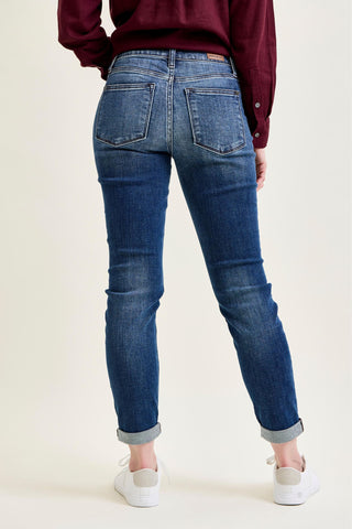 Judy Blue Basic Mid Rise Cuffed Slim Denim Jeans 82428