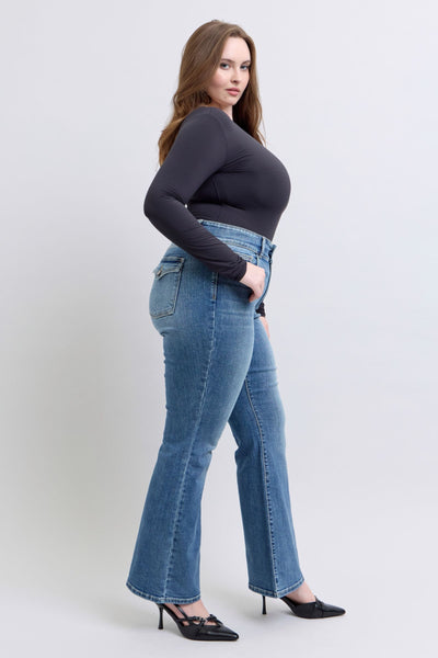 Judy Blue High Waist Double Button Tinted Flare Denim Jeans 82630-Jeans-Sunshine and Wine Boutique