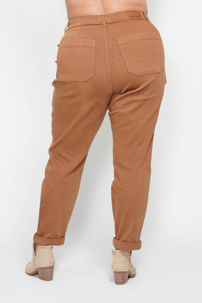 Judy Blue High Waist Garment Dyed Camel Double Cuff Jogger Denim 88857-Jeans-Sunshine and Wine Boutique