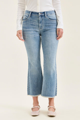 Judy Blue Mid Rise Frayed Hem Kick Flare Denim Jeans 82721
