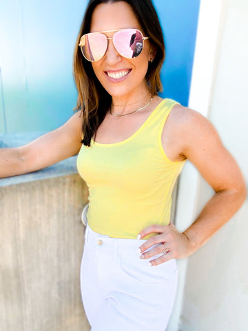 With Love The Emma Everyday Ribbed Bodysuit, Yellow-Clothing-Sunshine and Wine Boutique