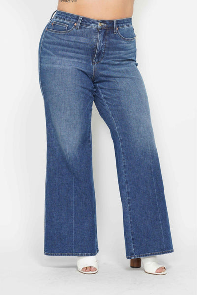 Judy Blue High Waist Tummy Control Retro Wide Leg Denim 88847-Jeans-Sunshine and Wine Boutique