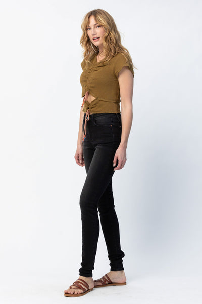 Judy Blue High Waist Un-cuffed Black Tall Skinny Denim Jeans 88450-Jeans-Sunshine and Wine Boutique