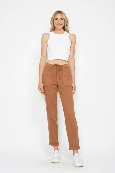 Judy Blue High Waist Garment Dyed Camel Double Cuff Jogger Denim 88857-Jeans-Sunshine and Wine Boutique