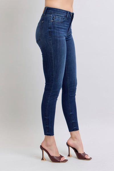 Judy Blue Mid Rise Raw Hem Skinny Denim Jeans 82628-Jeans-Sunshine and Wine Boutique