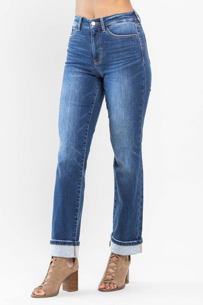 Judy Blue High Waist Contrast Wash Thermal Straight Denim 82561-Jeans-Sunshine and Wine Boutique
