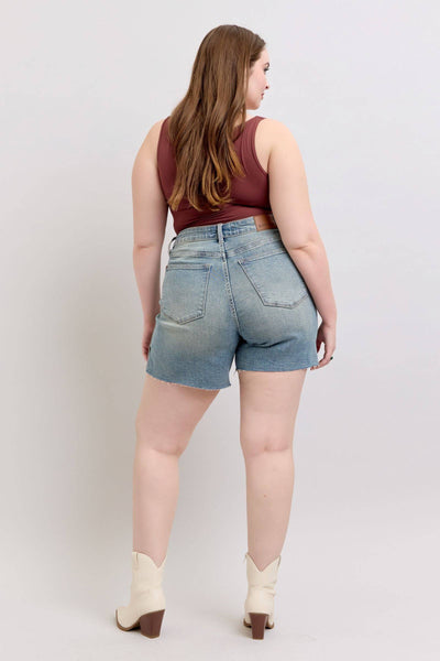 Judy Blue High Waist Vintage Wash Side Slit Denim Short 150296-Shorts-Sunshine and Wine Boutique