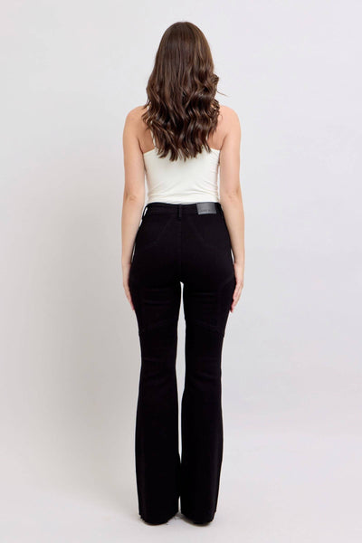 Judy Blue High Waist Star Back Seam Detail Black Flare Denim Jeans 88958-Jeans-Sunshine and Wine Boutique