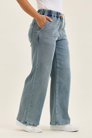 Judy Blue High Waist Aged Stone Knit Wilhelmina Baggy Denim Jeans 881127