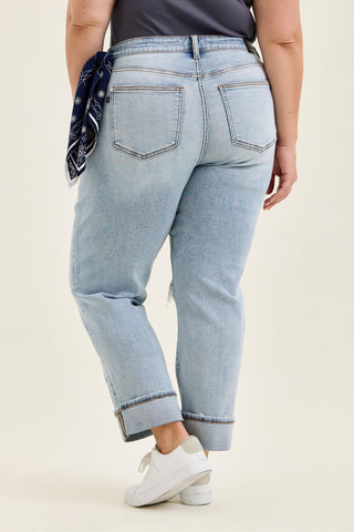 Judy Blue Mid Rise Bandana Loop Boyfriend Denim Jeans 82723