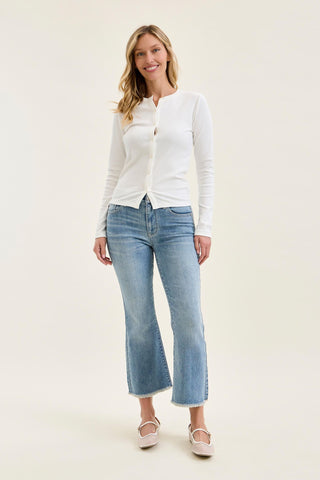 Judy Blue Mid Rise Frayed Hem Kick Flare Denim Jeans 82721