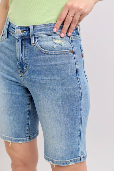 Judy Blue High Waist Vintage Wash Bermuda Denim Short 152101-Shorts-Sunshine and Wine Boutique