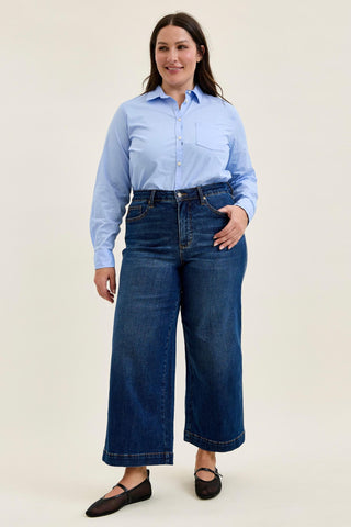 Judy Blue High Waist Tummy Control Deep Indigo Claudia Ankle Wide Leg Denim Jeans 881187