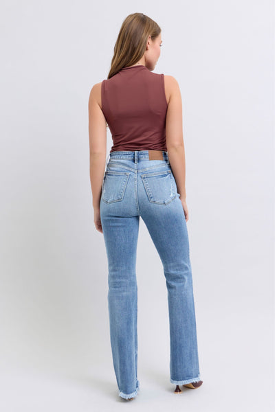 Judy Blue High Waist Fray Hem Bootcut Denim Jeans 82486-Jeans-Sunshine and Wine Boutique