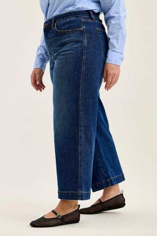 Judy Blue High Waist Tummy Control Deep Indigo Claudia Ankle Wide Leg Denim Jeans 881187