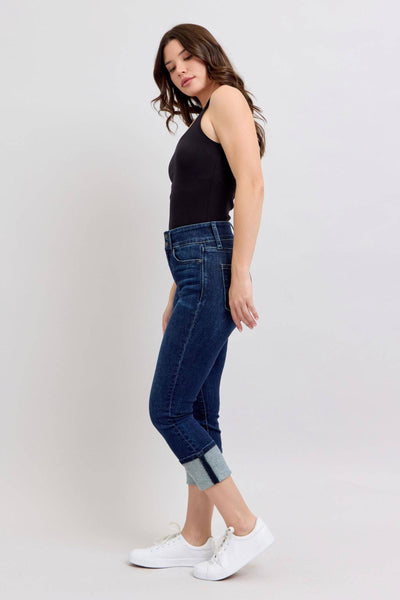 Judy Blue High Waist Double Button Capri Denim Jeans 72118-Jeans-Sunshine and Wine Boutique