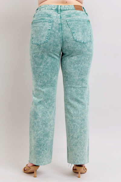 Judy Blue High Waist Garment Dyed Sea Green Dad Denim Jeans 88966-Jeans-Sunshine and Wine Boutique