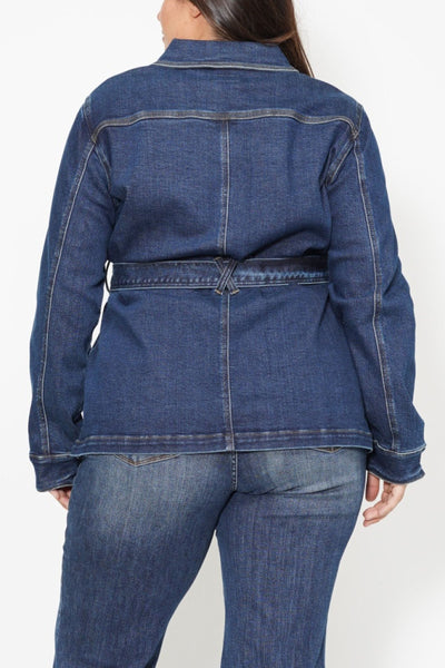 Judy Blue Mid Length Denim Utility Side Slit Jacket 7876-Jeans-Sunshine and Wine Boutique