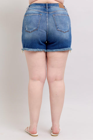 Judy Blue Mid Rise Double Button Destroyed Dad Denim Short 152103