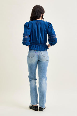 Judy Blue High Waist Tummy Control Contrast Wash Straight Denim Jeans 88794