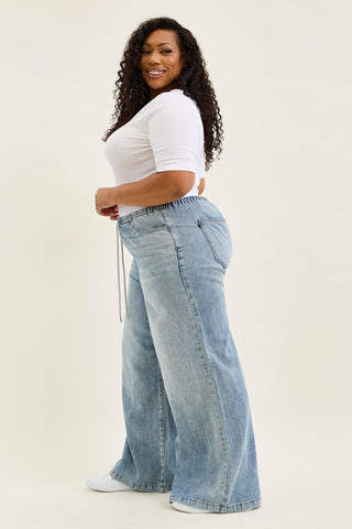 Judy Blue High Waist Featherweight Drawstring Palazzo Denim Jeans 881073