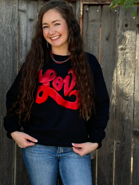 Texas True Threads Love in Metallic Red Puff Sweatshirt-Tees-Sunshine and Wine Boutique