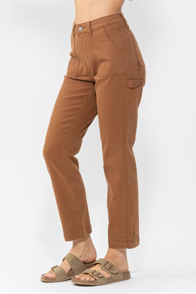 Judy Blue High Waist Brown Utility Slim Denim Jeans 88462-Jeans-Sunshine and Wine Boutique