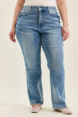 Judy Blue High Waist Tummy Control Contrast Wash Straight Denim Jeans 88794