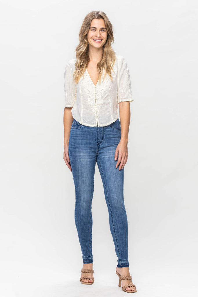 Judy Blue High Waist Release Hem Pull On Skinny Denim 88746